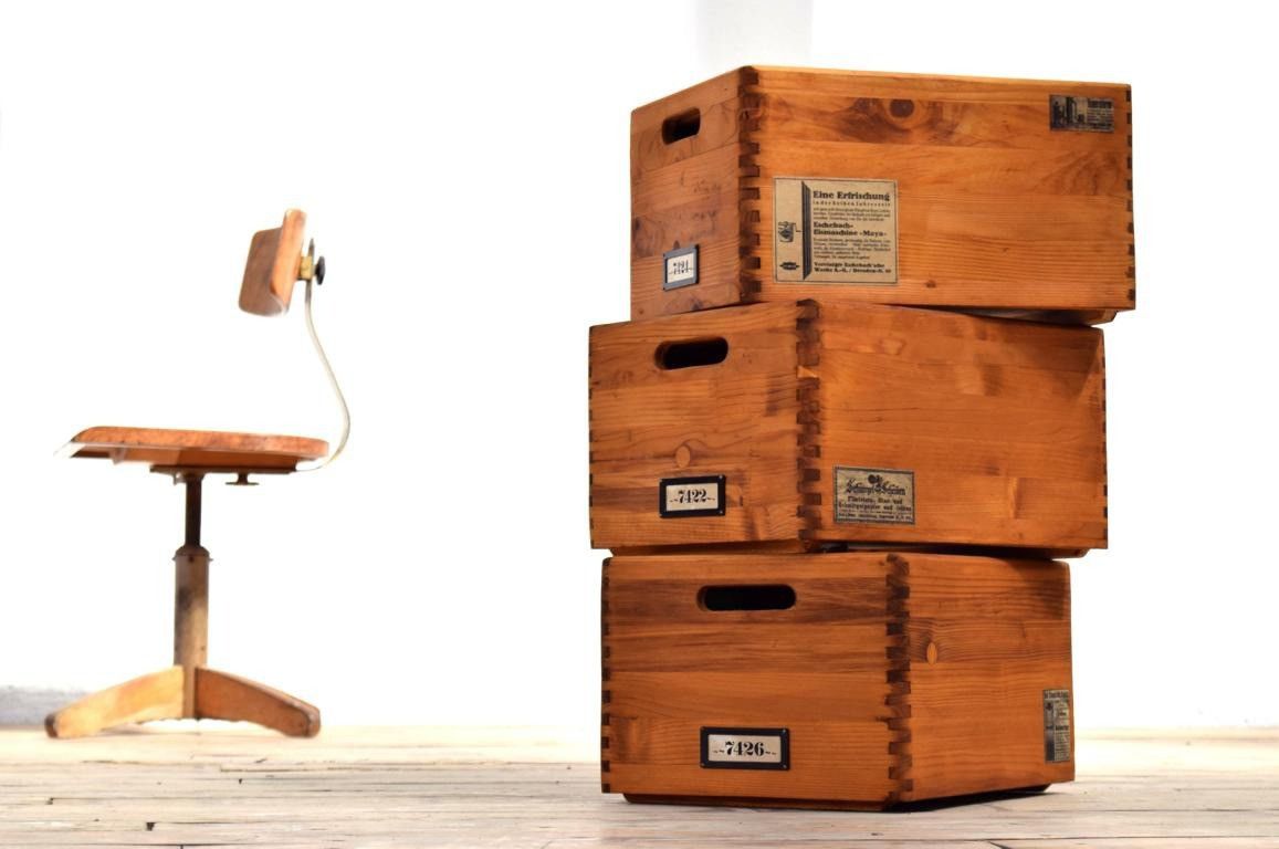 Set 3x Kiste mit Deckel Holz Antik Apotheker Vintage Kasten Alt Groß Loft Uhrmacher