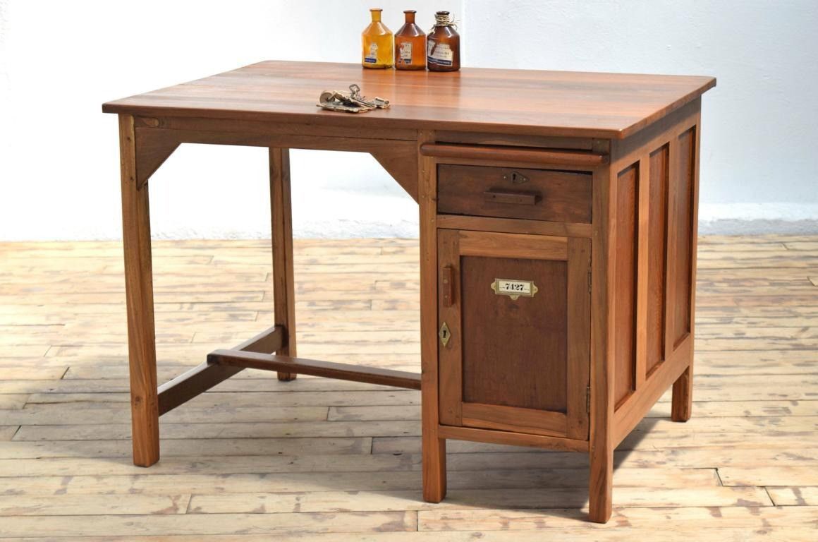 Schreibtisch Antik massiv Teak Holz Groß Vintage Alt Bürotisch Art Deco 1920er
