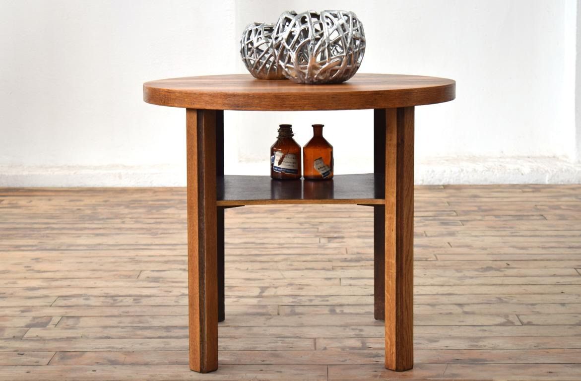 Couchtisch Rund Antik Alt Eiche massiv Vintage Holz Shabby Beistelltisch Mid Century