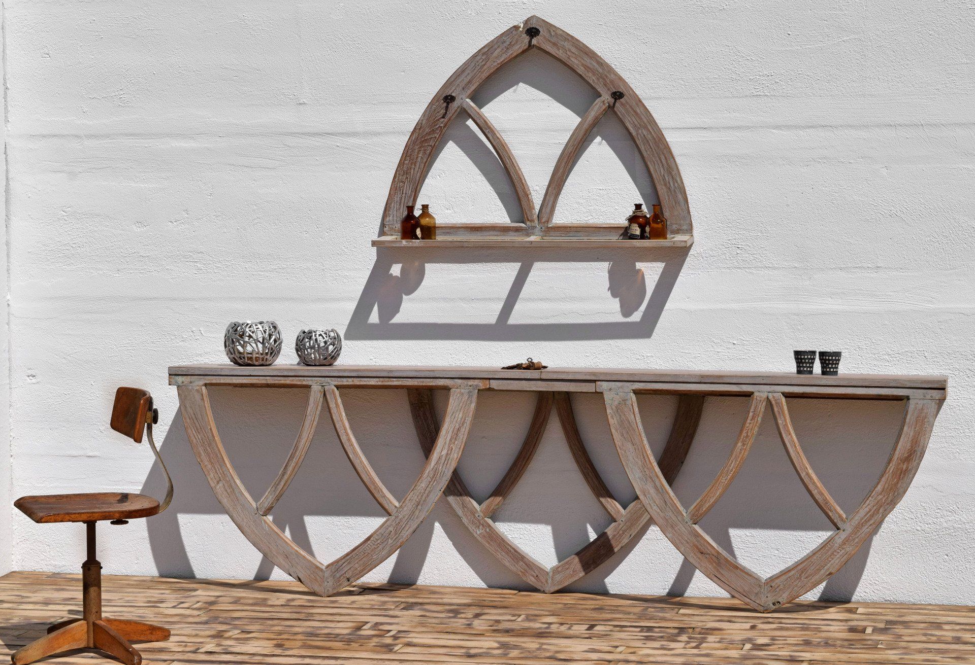 Sideboard zweiteilig Gotik Antik Alt Vintage Landhaus Standregal Shabby Weiß Groß