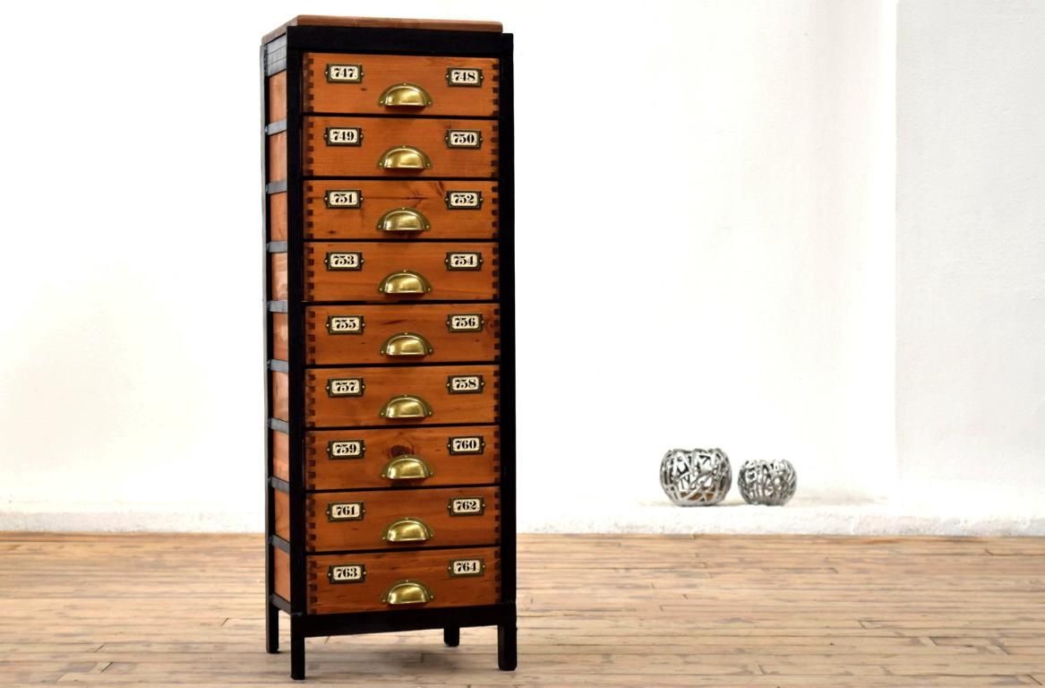Schubladenschrank Bauhaus Loft Antik Apothekerschrank Holz Fabrik Alt Metall Art Deco