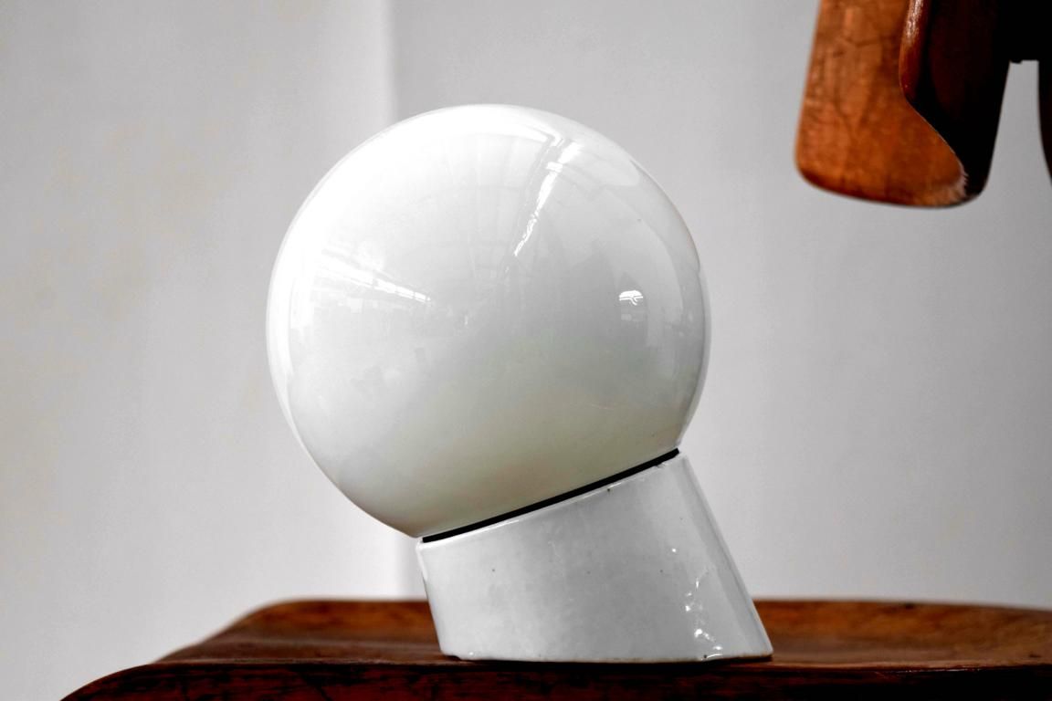 Kugellampe Hoflampe Antik Alt Keramik Schräglampe Wandlampe Vintage Weiß Loft