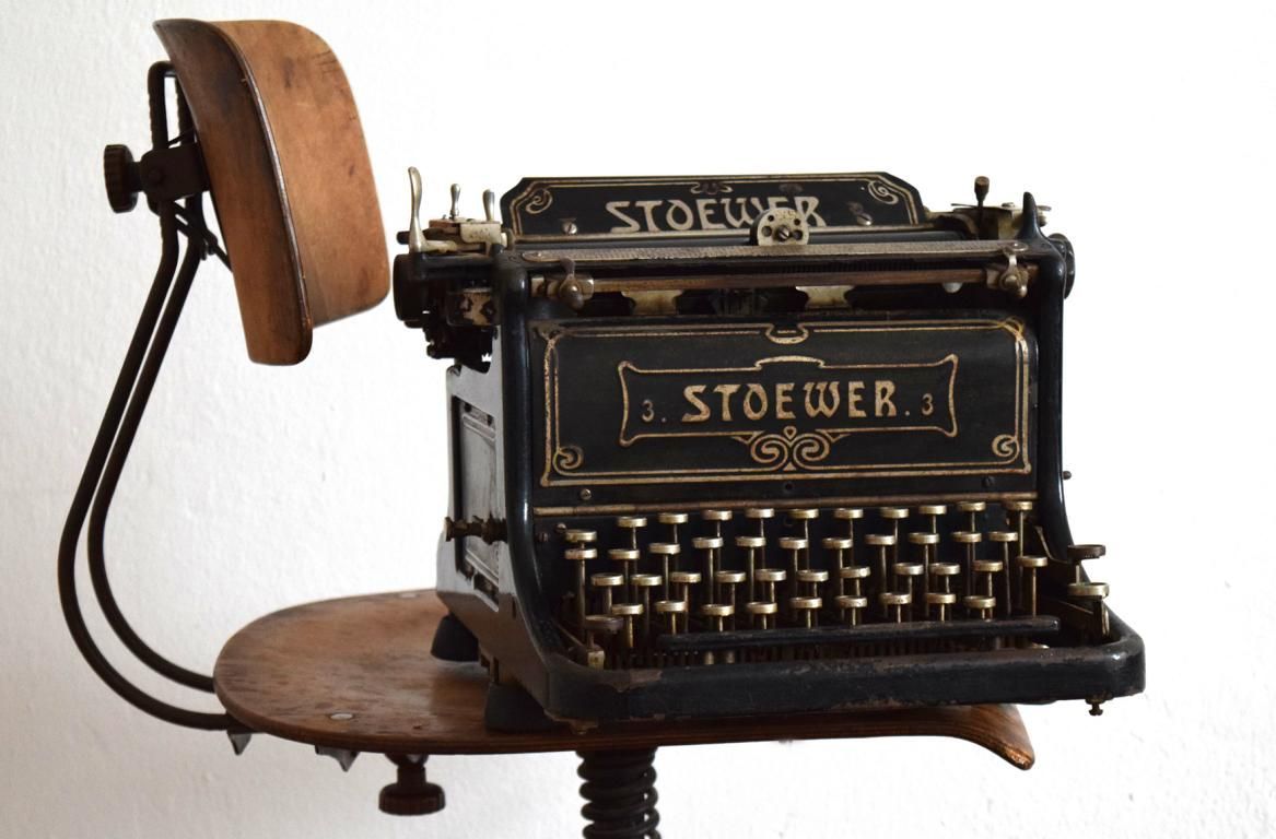 dekorative Schreibmaschine Stoewer 3 Jugendstil Antik Vintage Alt Schwarz Emaille