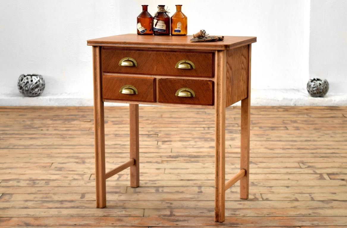 Beistelltisch Eiche Buche Massiv Antik Alt Vintage Schubladenschrank Shabby Loft