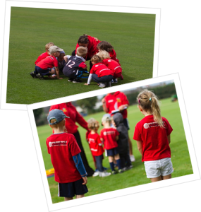 A group of children wearing red shirts with the number 12 on them