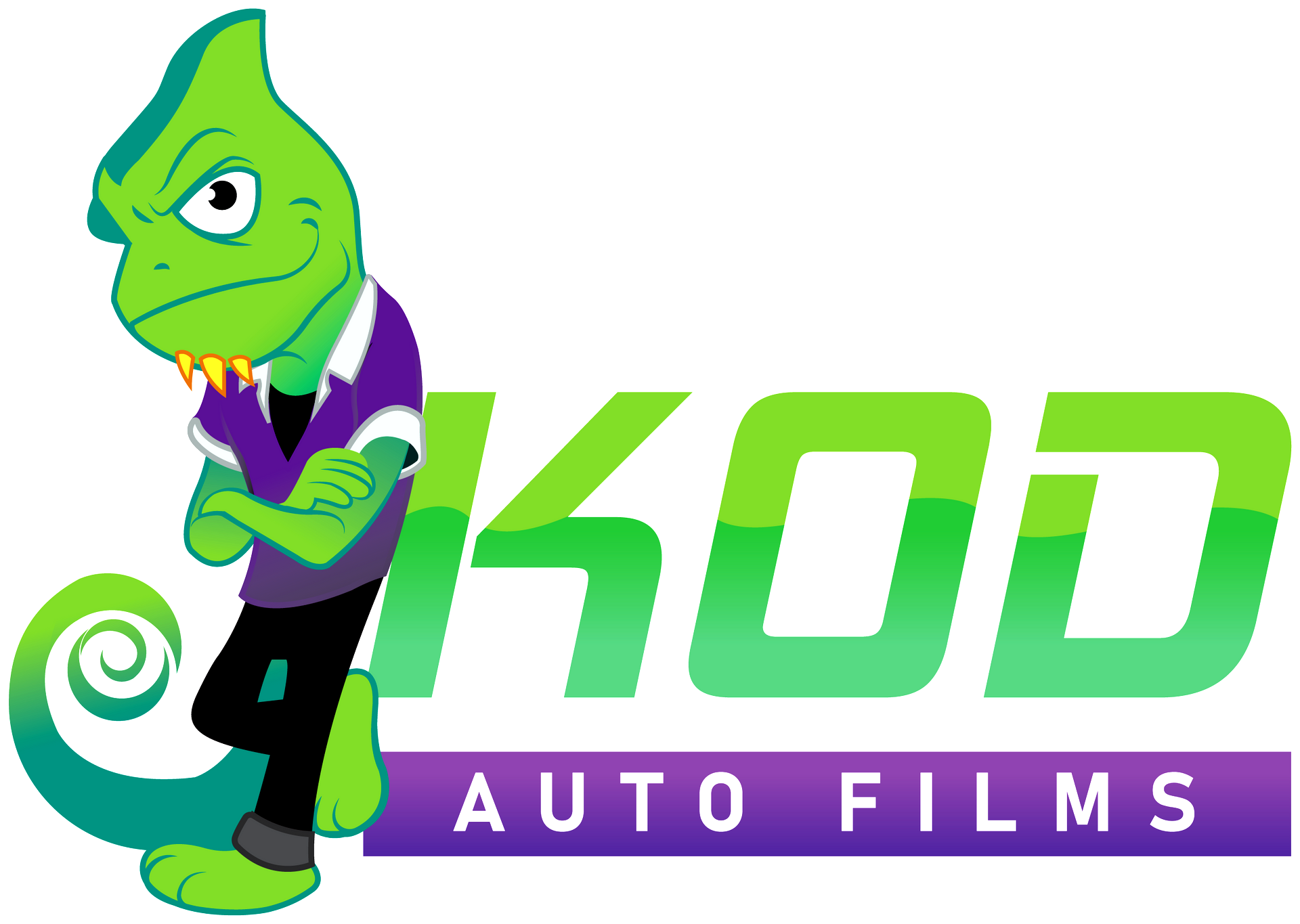 a logo for kod auto films with a chameleon on it