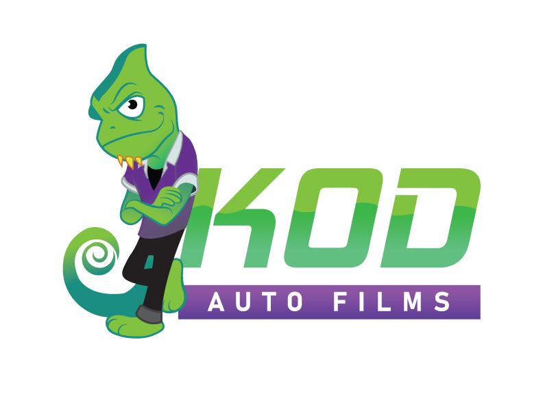 a logo for kod auto films with a chameleon on it