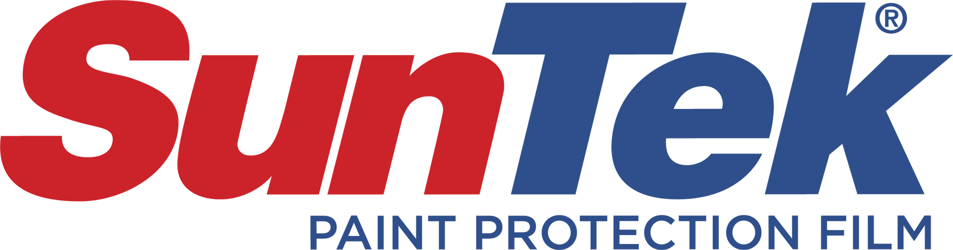 the suntek paint protection film logo is red and blue
