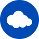 A white cloud in a blue circle on a white background.