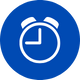 An alarm clock icon in a blue circle on a white background.