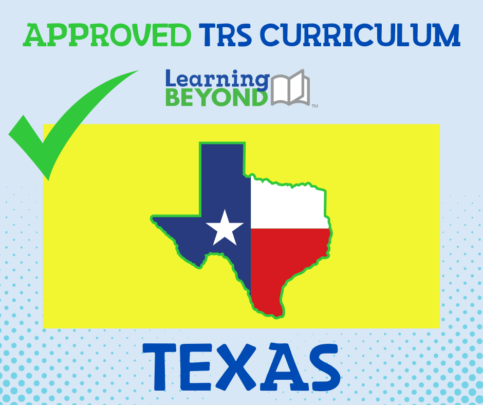 An approved trs curriculum for texas is shown on a yellow background