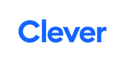 The clever logo is blue and white on a white background.