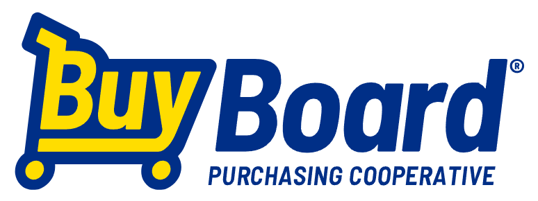 A blue and yellow logo for buy board purchasing cooperative