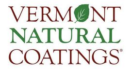 The logo for vermont natural coatings has a green leaf on it.