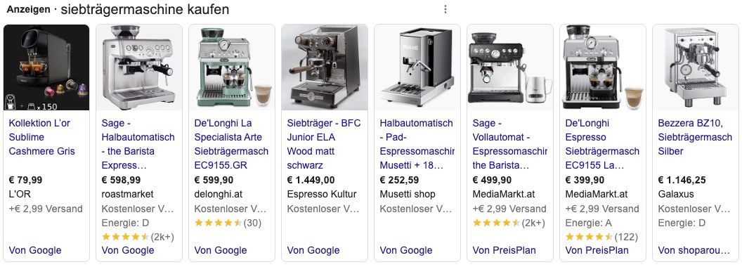 Screenshot Google Shopping Anzeigen