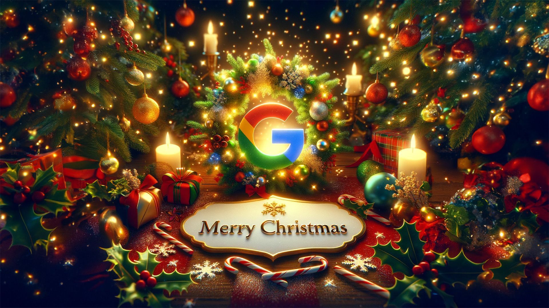 Festliche Weihnachtsdekoration und Google Business-Logo