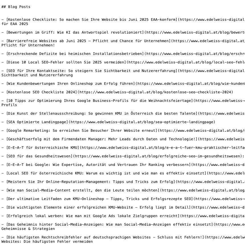 Ansicht eines Ausschnitts der Website, wie sie die KI sieht