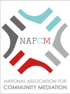 NAFCM logo with intersecting shapes in red, gray, blue, and text: