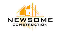 A logo for newsome construction with a house on top