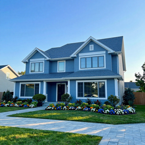 An image of a clean exterior of a house after being soft washed.