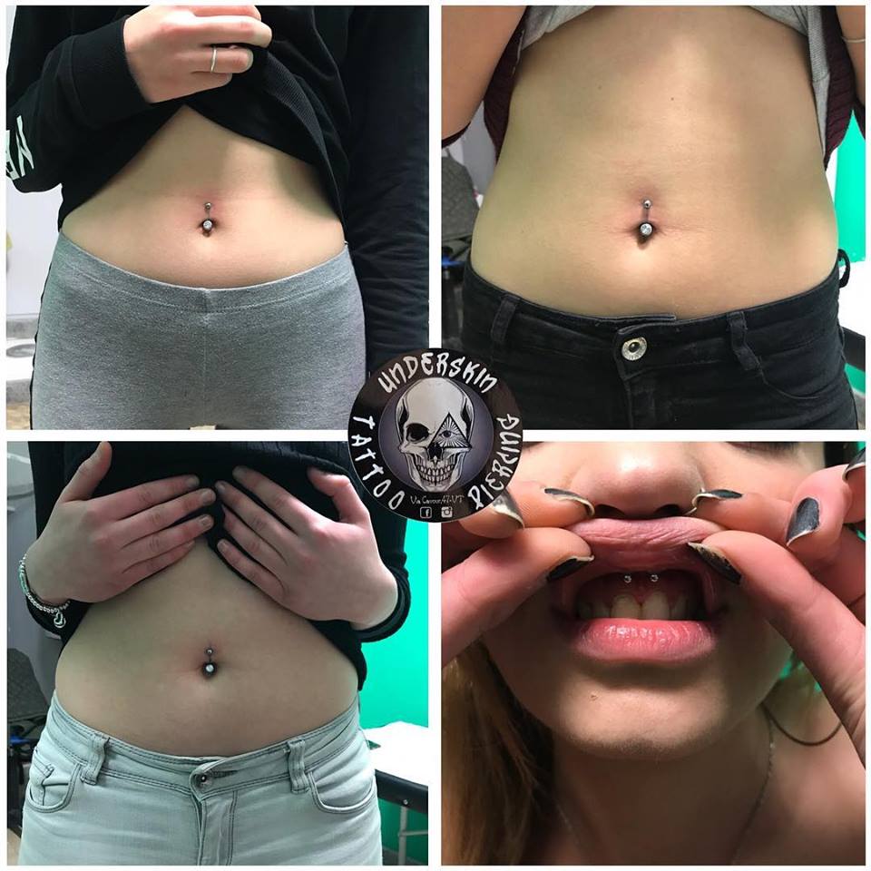 Piercing all'ombelico e sulle labbra