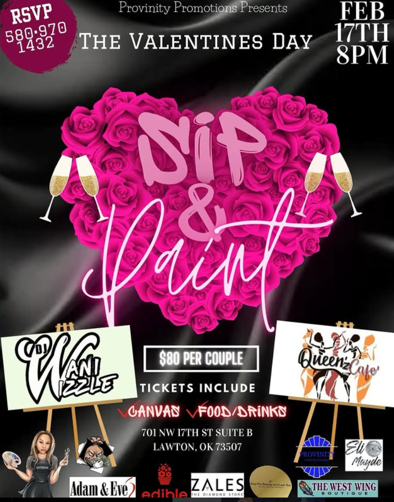 A poster for a valentine 's day dip and paint event