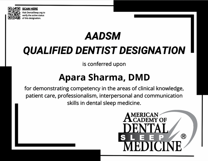 Certificate for Apara Sharma, DMD, with