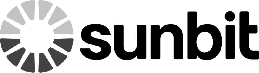 A black and white logo for sunbit with a sun on it