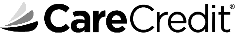 A black and white image of the carecredit logo
