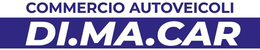 Logo DIMA.CAR con testo bianco su sfondo blu. Il testo 