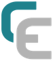 A blue and gray letter e on a white background.