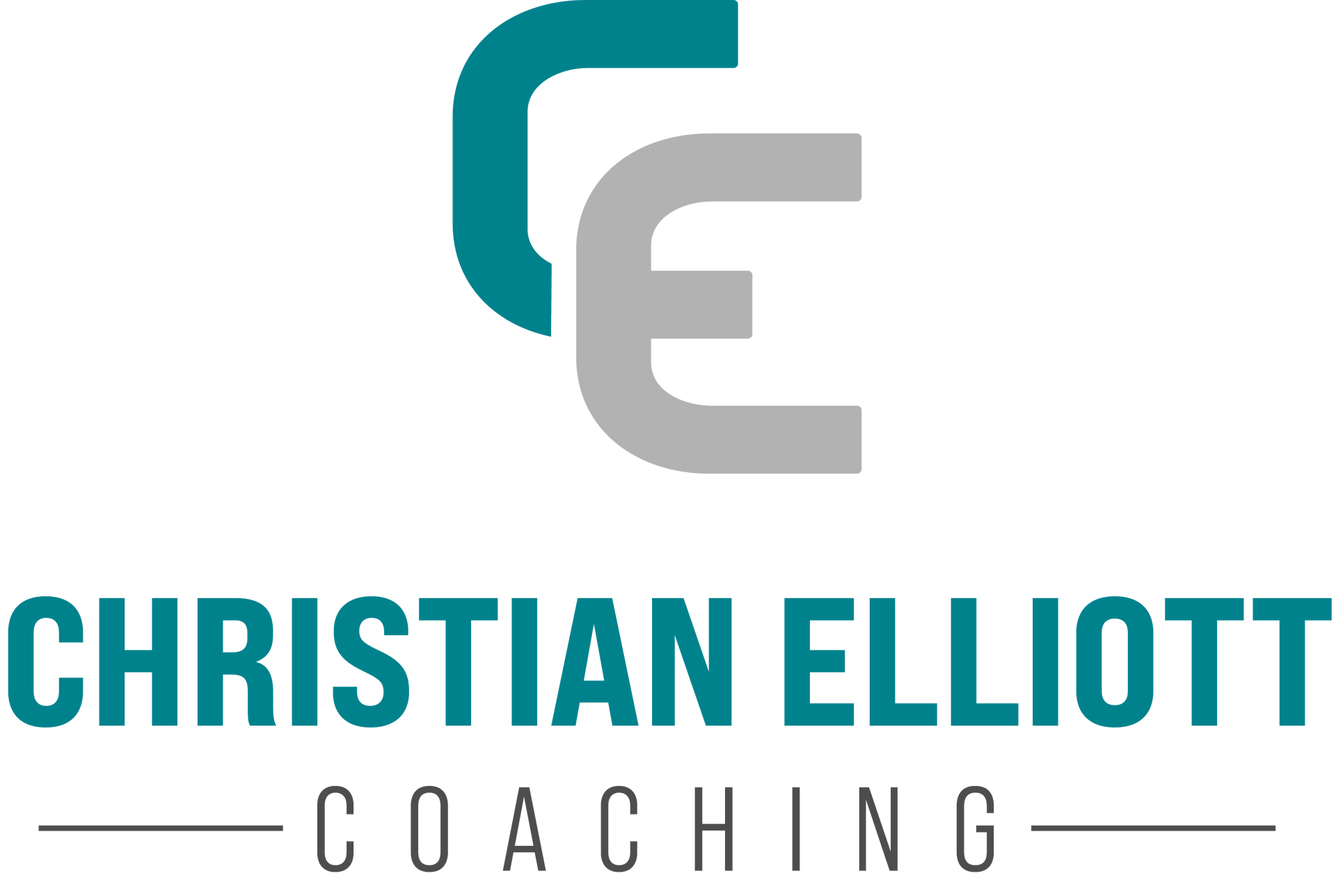 The logo for christian elliott coaching is blue and gray.
