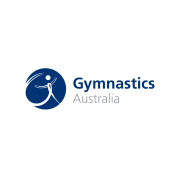 The logo for gymnastics australia is a blue circle with a person in it.