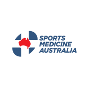 The logo for sports medicine australia has a map of australia on it.