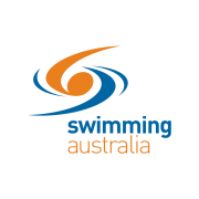 A logo for swimming australia with a blue and orange swirl