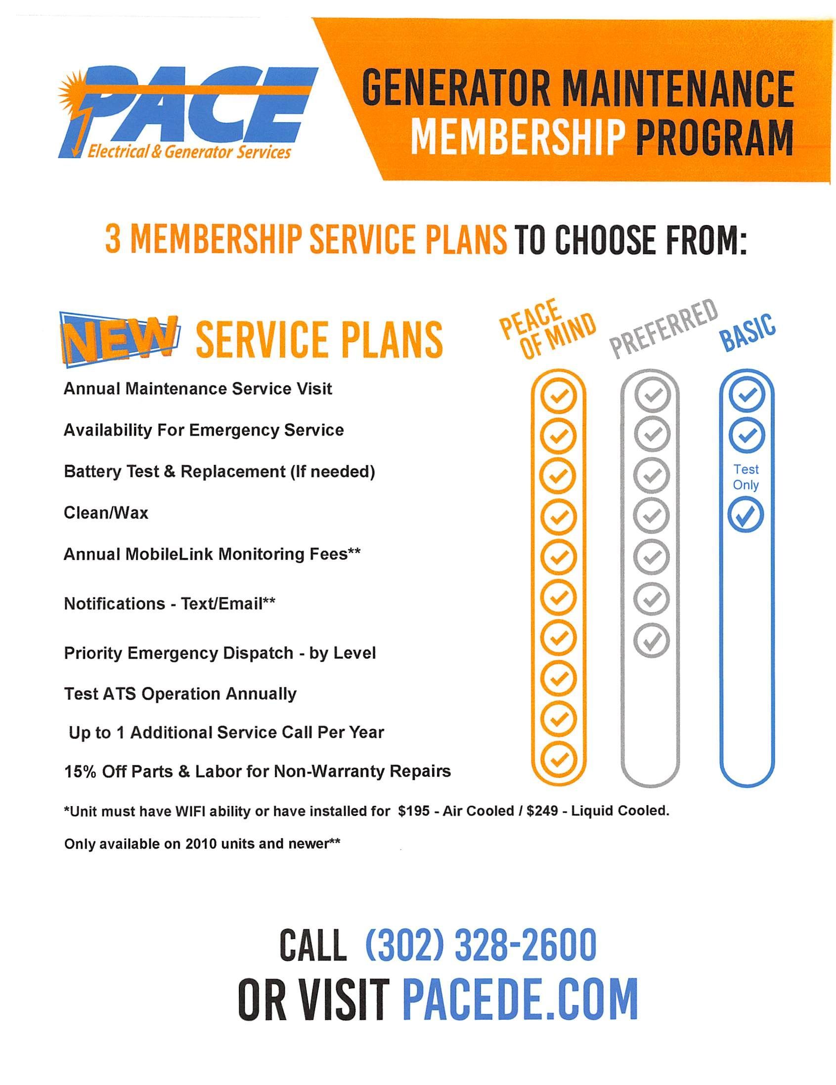 Pace Electrical & Generator Services Generator Maintenace Membership Program 