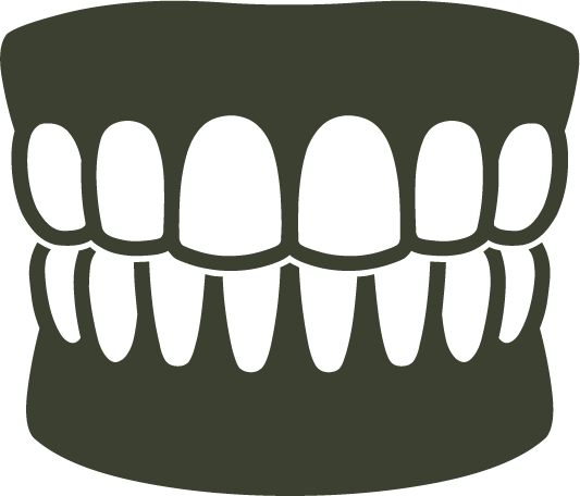 Una sagoma di una serie di denti su uno sfondo bianco.