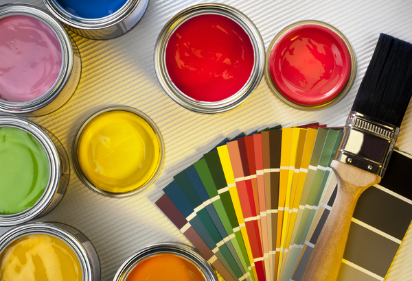 Many paint colors and paint chips to help in choosing the right color