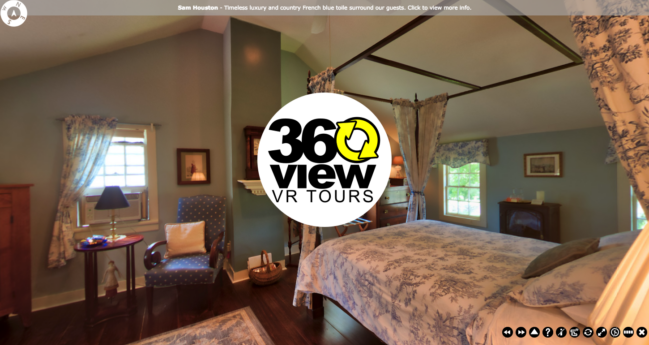 A 360 view of a bedroom with a canopy bed