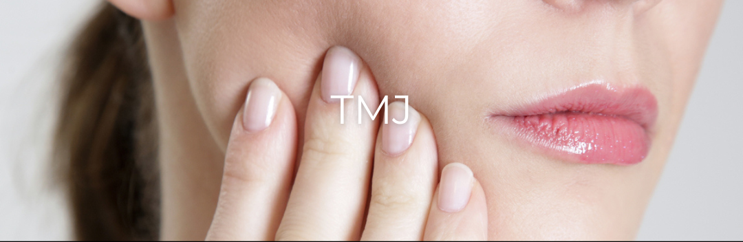 A close up of a woman 's face with a tmj logo in the corner