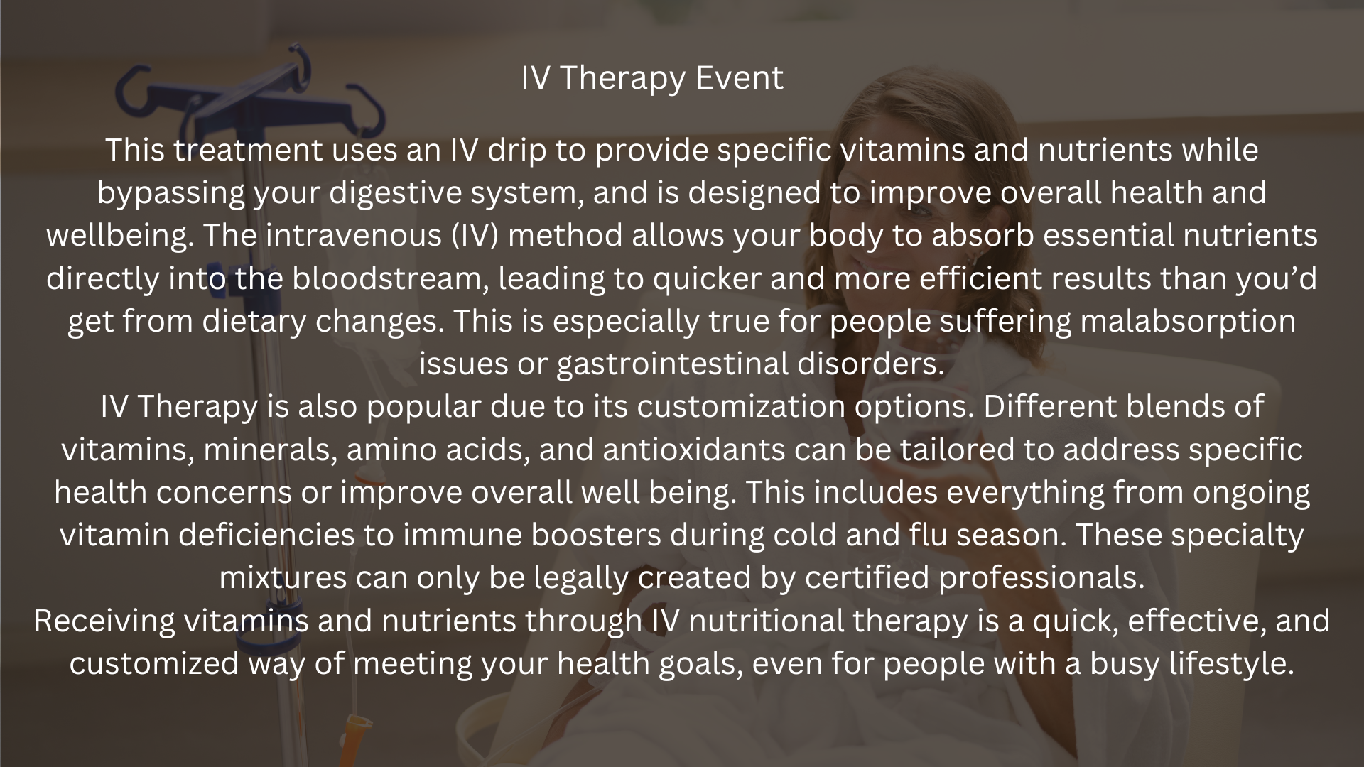 Iv therapy event is written on a white background