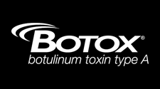 The botox botulinum toxin type a logo is white on a black background.