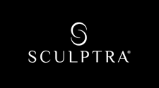The sculptra logo is white on a black background.