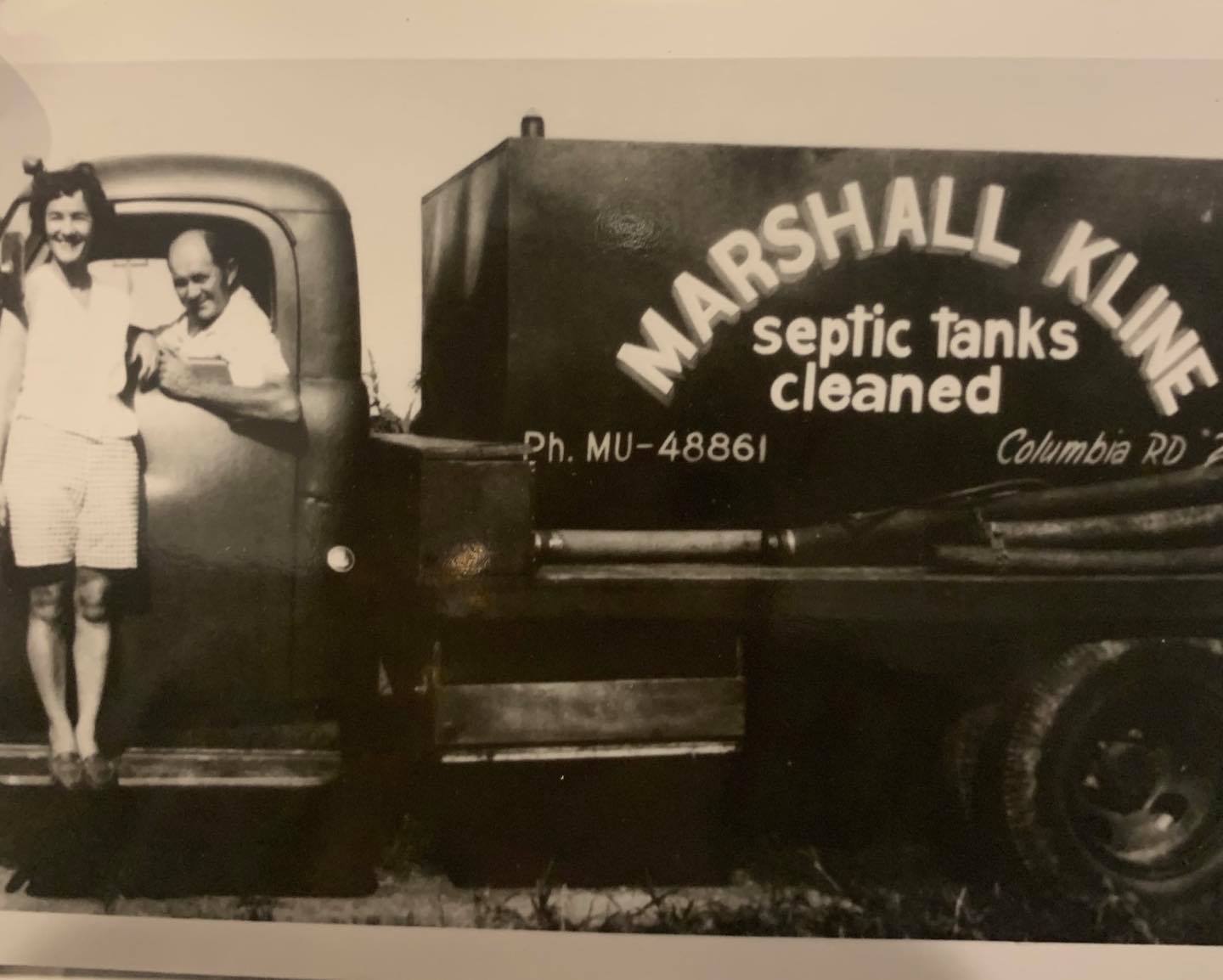 John Kline Septic Original Truck, Black and White Old Photo | Company History