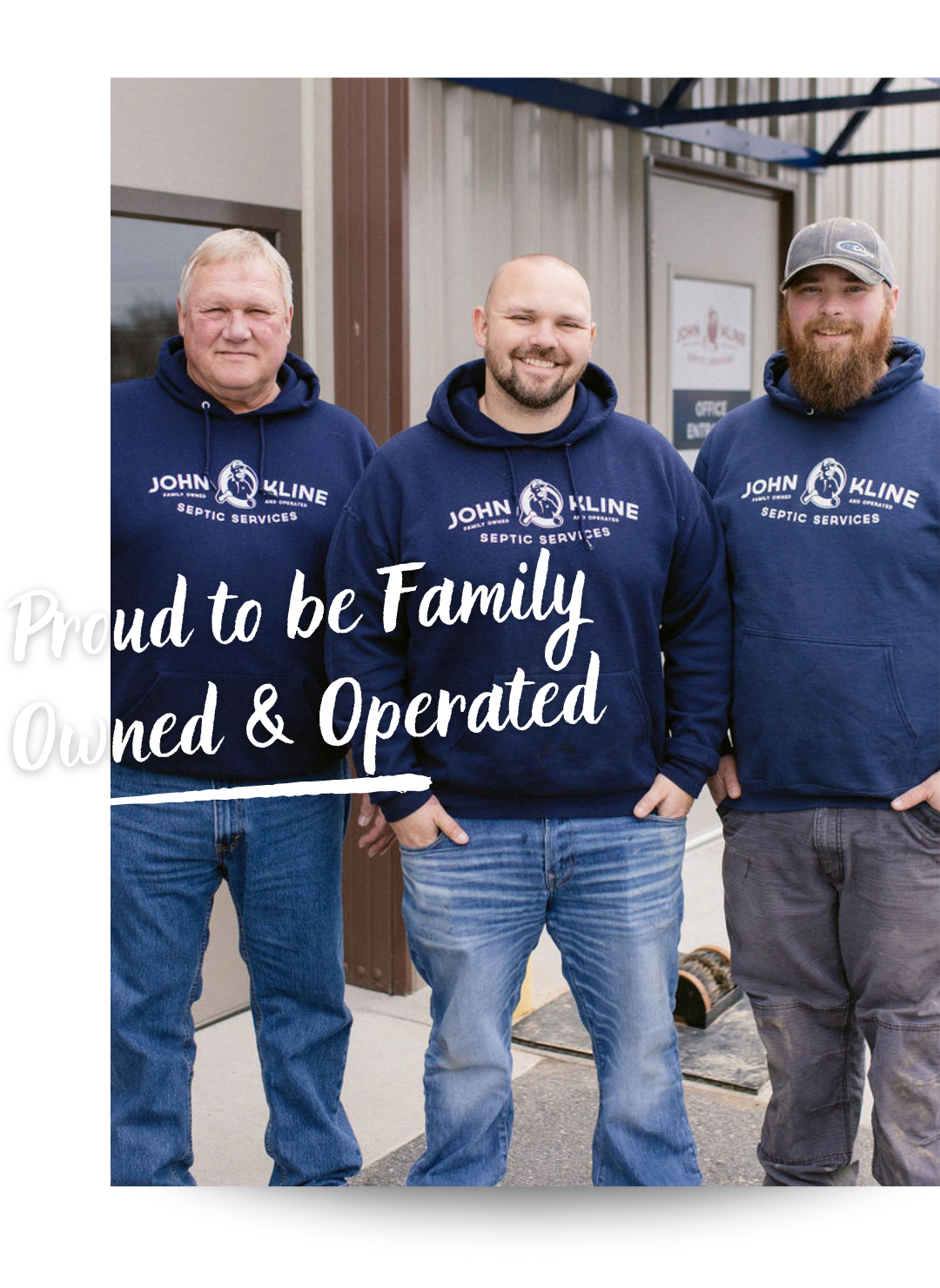 John and Sons are standing next to each other in front of the shop in Mount Joy PA 