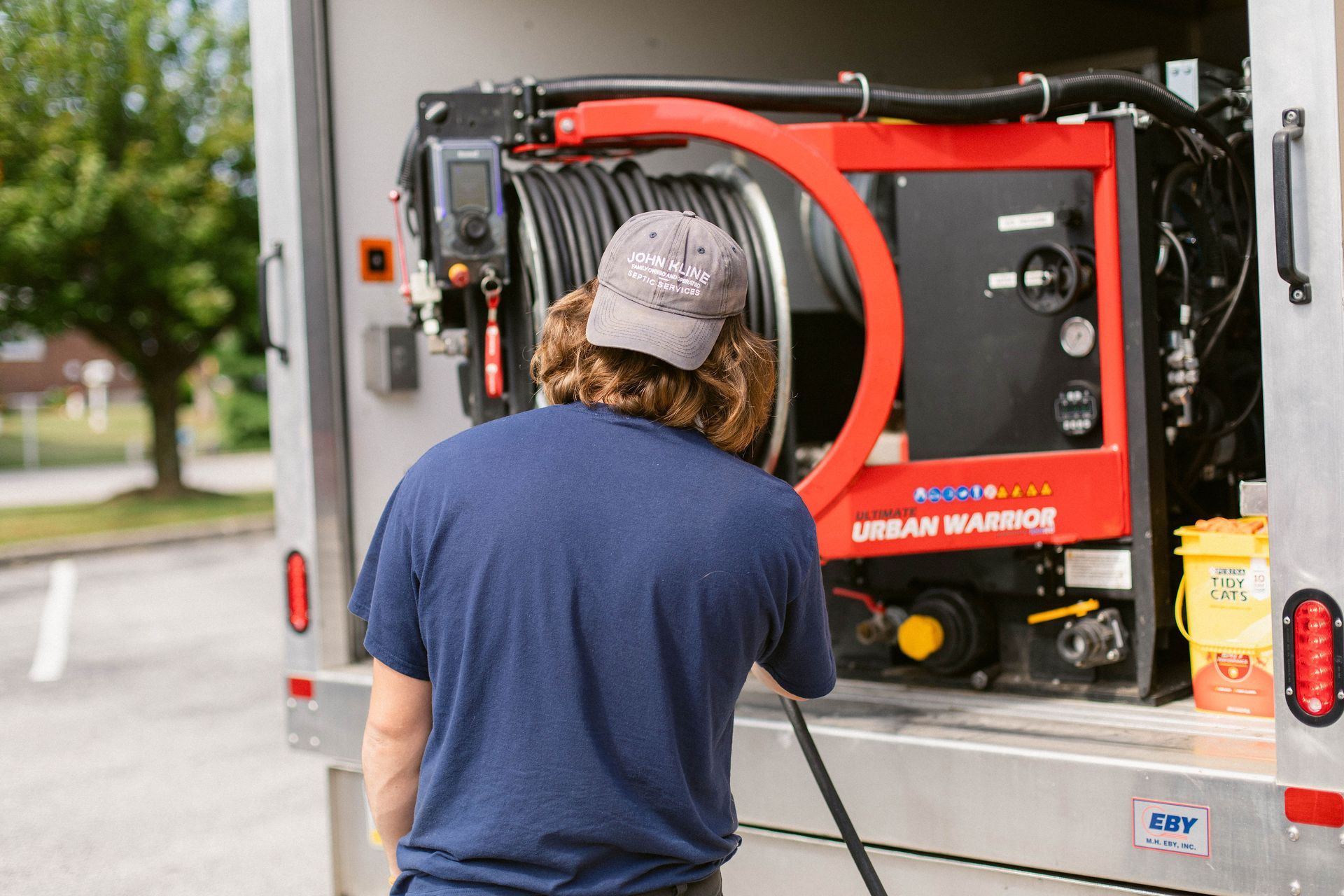 John Kline Septic technician working with high pressure water jet Lancaster PA