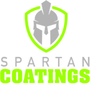 a spartan coatings logo with a spartan helmet in a shield .