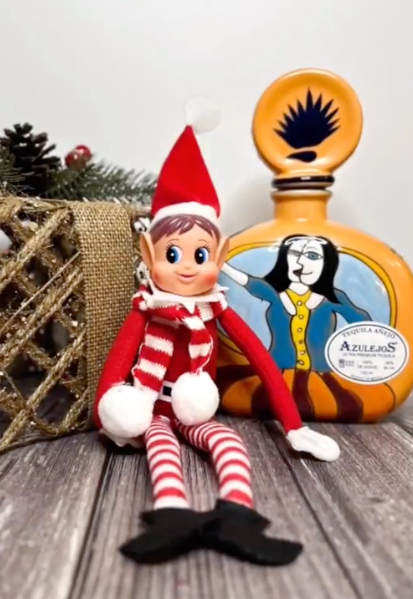 Azulejos Masterpiece with Elf on a Shelf for Holidays Tequila gift