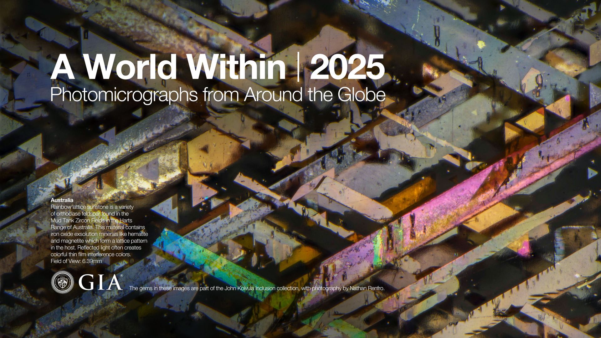 "A World Within 2025" banner with colorful microscopic view of crystalline structures; GIA logo at the bottom.