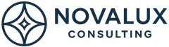 Logo of Novalux Consulting with a circular emblem and text.